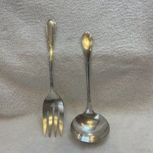 Vintage 1930-1940 Oneida Ltd Wm A Rogers Meadobrook‎ serving fork & ladle plated